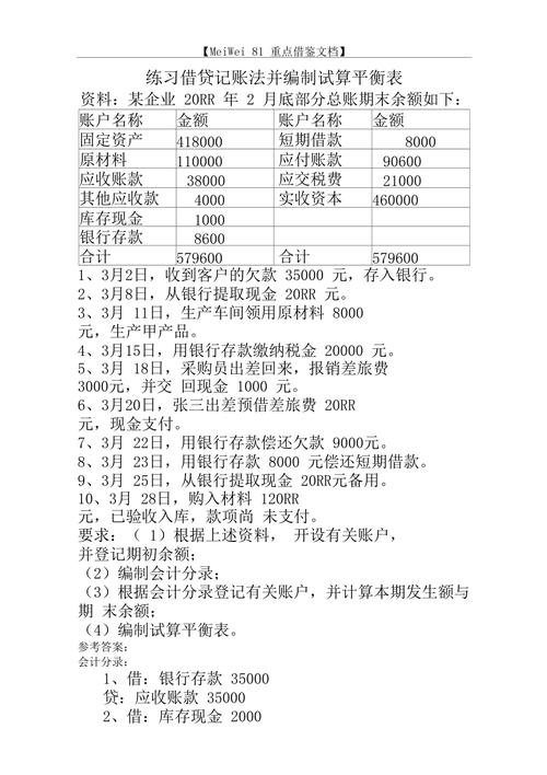 借贷记账法100道例题(借贷记账法练习题)